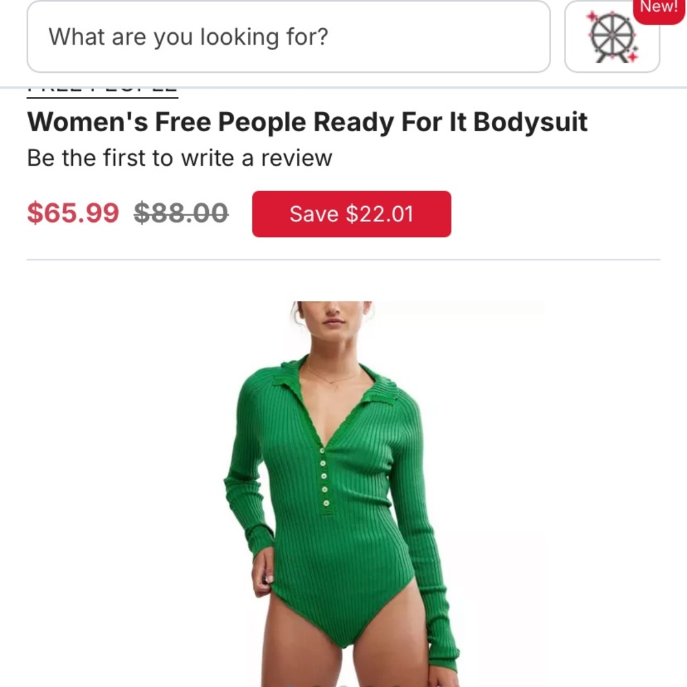 Green Ribbed Long Sleeve Bodysuit